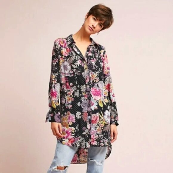 NWT ANTHROPOLOGIE Maeve Long Back Floral Top - Picture 1 of 9